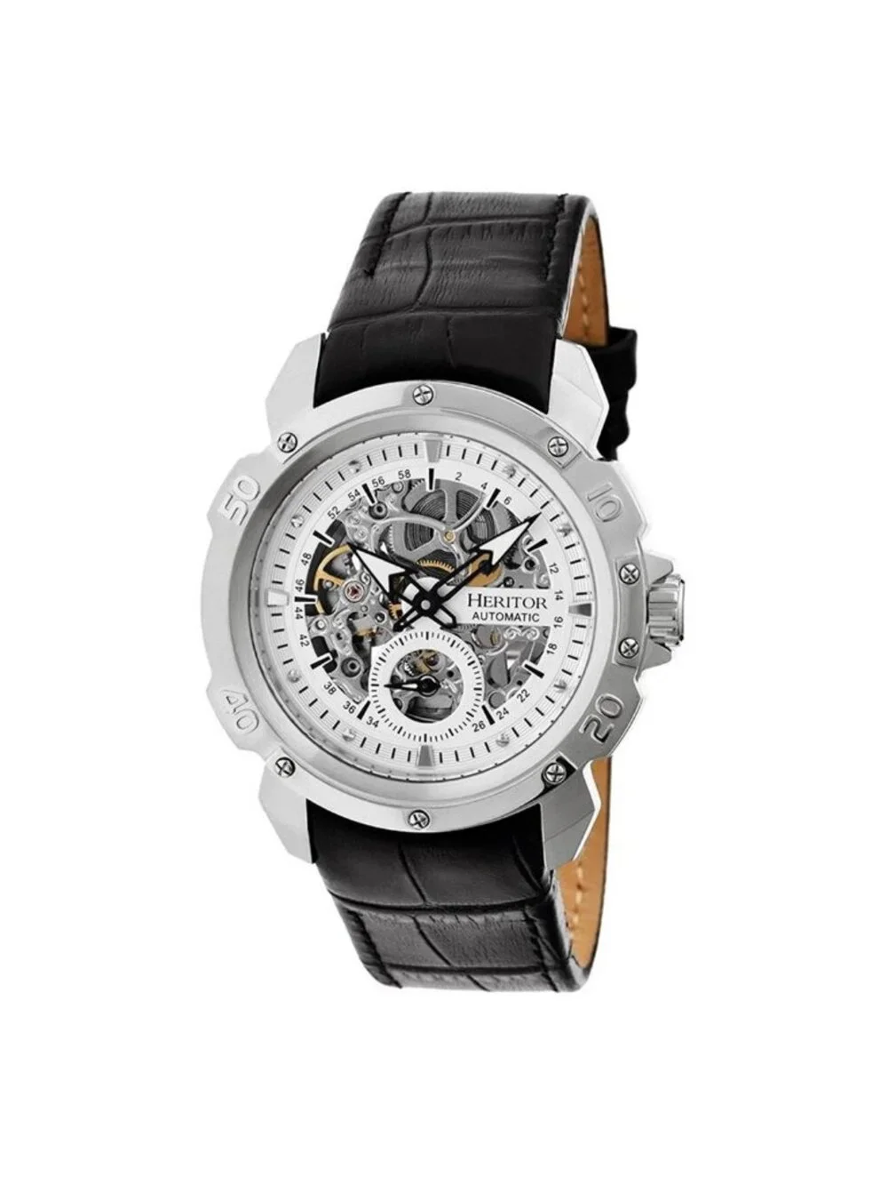 NWT Heritor Carter Silver Skeleton Dial Black Leather Men's Watch